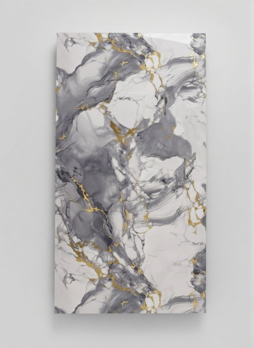 Statuario Gold - White Marble Bamboo Veneer Panels with Gray Veins - 8x4 Feet