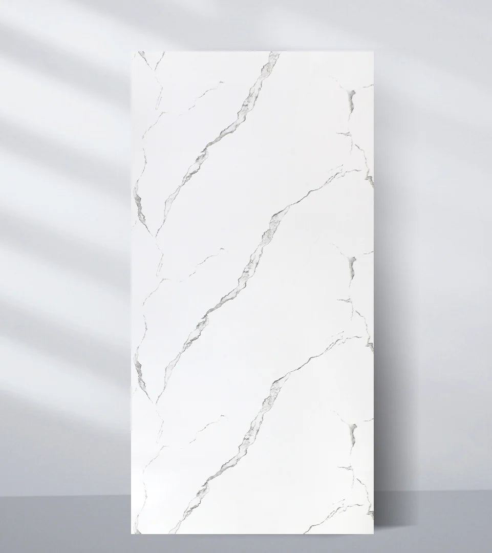 Calacatta Manhattan - White Marble Bamboo Veneer Panels with Gray Veins - 8x4 Feet