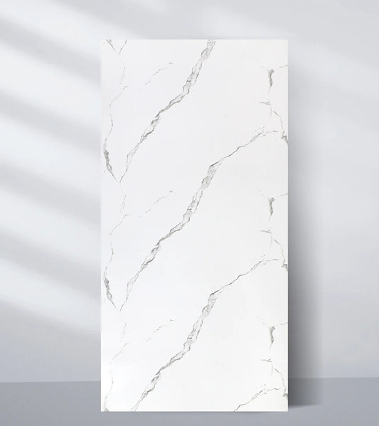 Calacatta Manhattan - White Marble Bamboo Veneer Panels with Gray Veins - 8x4 Feet