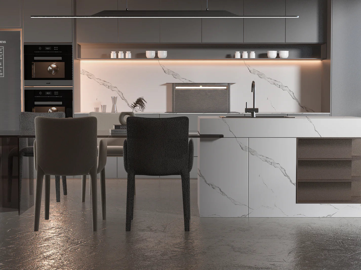 Calacatta Manhattan - White Marble Bamboo Veneer Panels with Gray Veins - 8x4 Feet