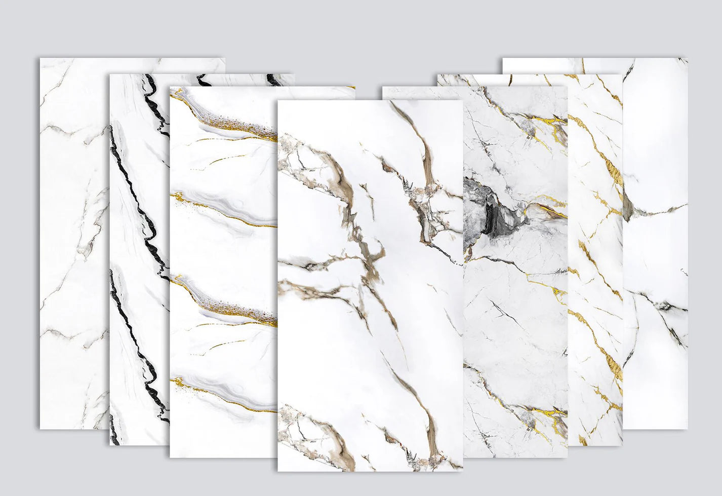 Calacatta Oro Gold - White Marble Bamboo Veneer Panels with Gray/Brown/Gold Veins - 8x4 Feet
