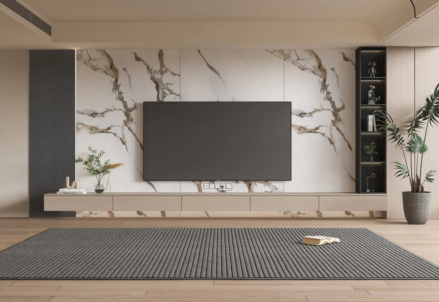 Calacatta Oro Gold - White Marble Bamboo Veneer Panels with Gray/Brown/Gold Veins - 8x4 Feet