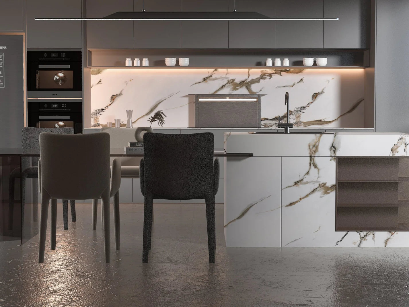 Calacatta Oro Gold - White Marble Bamboo Veneer Panels with Gray/Brown/Gold Veins - 8x4 Feet