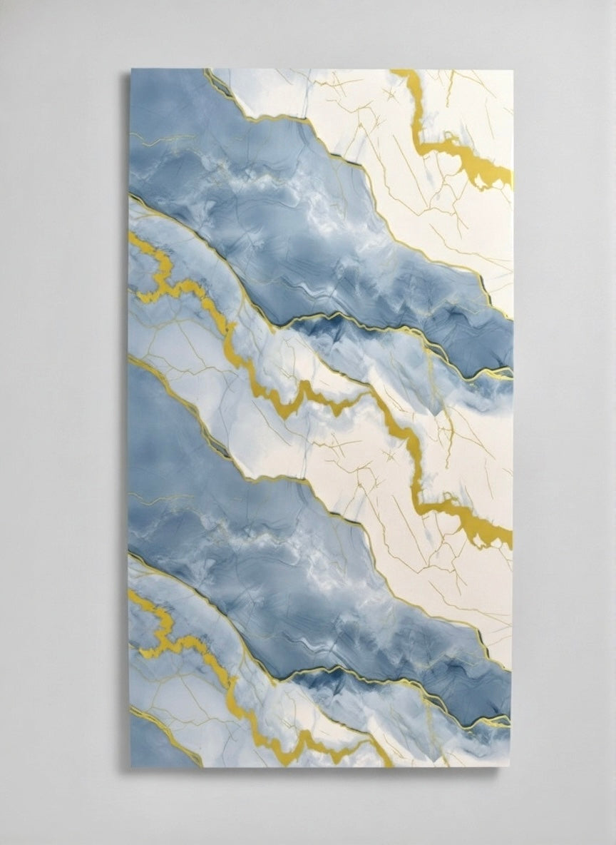 Volakas Fantasy - Marble Bamboo Veneer Panels with Blue/Gold Veins - 8x4 Feet