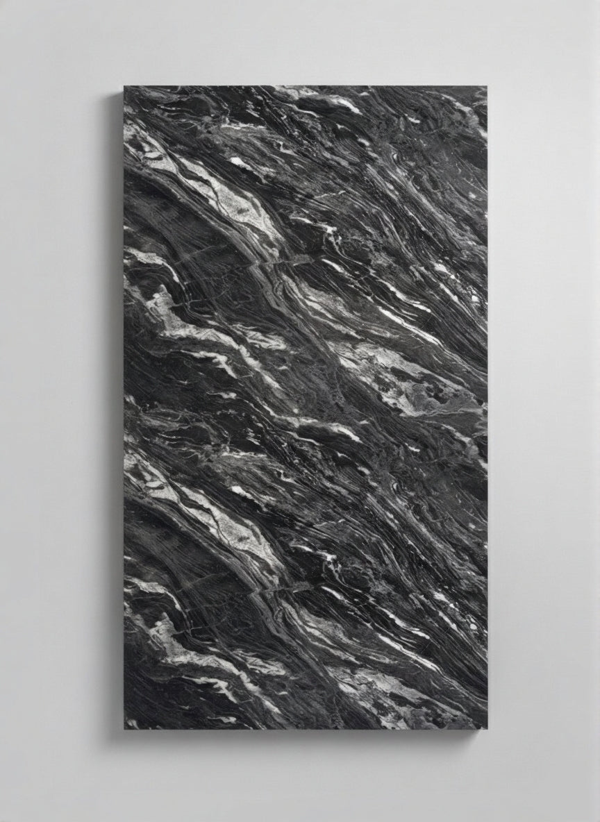 Roman Black - Marble Bamboo Veneer Panels with White Veins - 8x4 Feet
