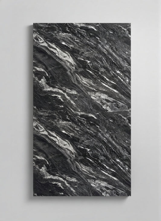Roman Black - Marble Bamboo Veneer Panels with White Veins - 8x4 Feet