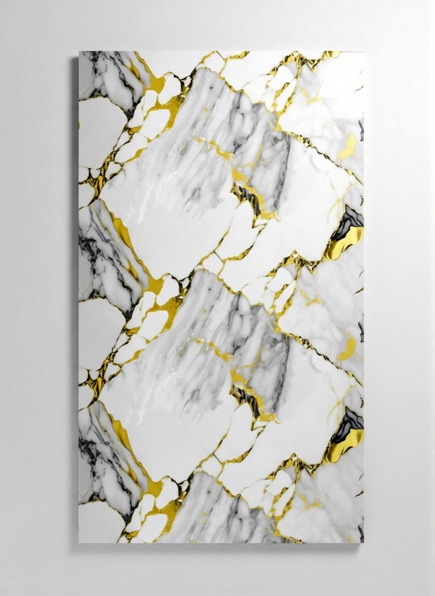 Paonazzo Gold - White Marble Bamboo Veneer Panels with Gray and Gold Veins - 8x4 Feet