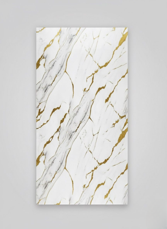 Calacatta Luxe Gold - Marble Bamboo Veneer Panels with Gray/Gold Veins - 8x4 Feet