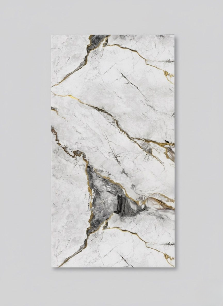 Calacatta Gold Crackle - Marble Bamboo Veneer Panels with Gray/Gold Veins - 8x4 Feet