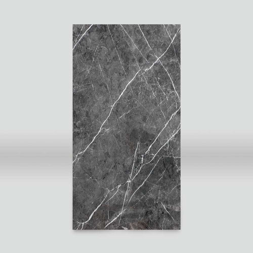 Dark Gray Marble Bamboo Veneer Panels with White Veins - 8x4 Feet