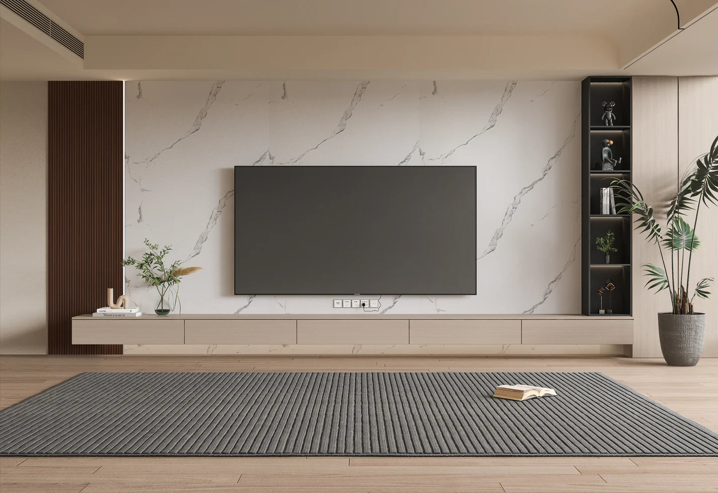Calacatta Manhattan - White Marble Bamboo Veneer Panels with Gray Veins - 8x4 Feet