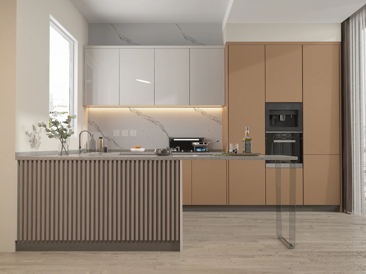 Calacatta Manhattan - White Marble Bamboo Veneer Panels with Gray Veins - 8x4 Feet